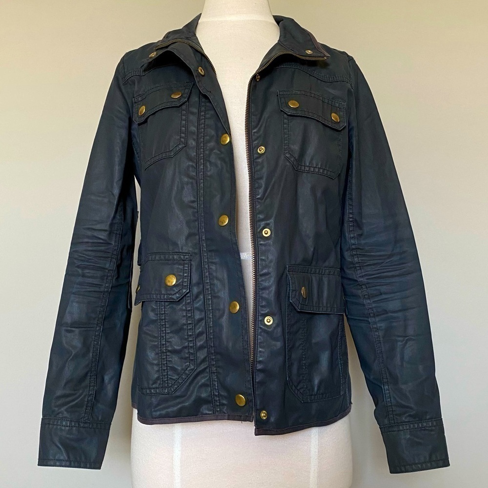 J. Crew Jacket Black Waxed Cotton Downtown Field Jacket, XS